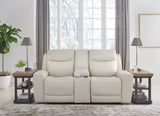 Mindanao Coconut Dual Power Leather Reclining Loveseat with Console by Ashley at Eve Furniture