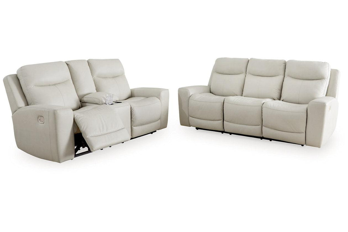 Mindanao Coconut Dual Power Leather Reclining Sofa and Loveseat by Ashley at Eve Furniture