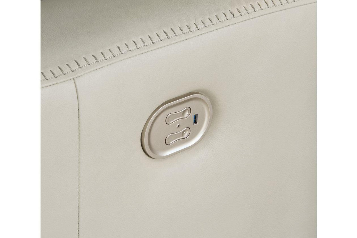 Mindanao Coconut Dual Power Leather Reclining Sofa and Loveseat by Ashley at Eve Furniture