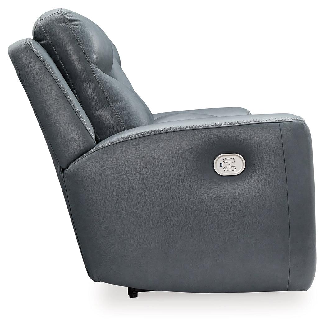 Mindanao Steel Dual Power Leather Reclining Loveseat with Console by Ashley at Eve Furniture