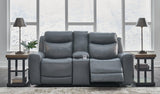 Mindanao Steel Dual Power Leather Reclining Loveseat with Console by Ashley at Eve Furniture