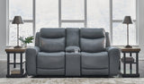 Mindanao Steel Dual Power Leather Reclining Loveseat with Console by Ashley at Eve Furniture