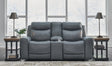 Mindanao Steel Dual Power Leather Reclining Loveseat with Console by Ashley at Eve Furniture