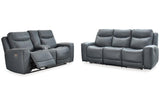 Mindanao Steel Dual Power Leather Reclining Sofa and Loveseat by Ashley at Eve Furniture