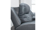 Mindanao Steel Dual Power Leather Reclining Sofa and Loveseat by Ashley at Eve Furniture