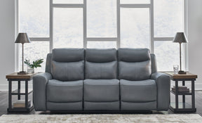 Mindanao Steel Dual Power Leather Reclining Sofa by Ashley at Eve Furniture
