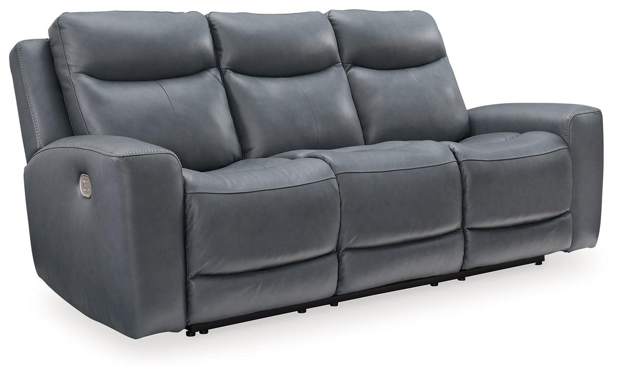 Mindanao Steel Dual Power Leather Reclining Sofa by Ashley at Eve Furniture