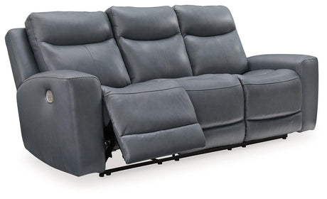 Mindanao Steel Dual Power Leather Reclining Sofa by Ashley at Eve Furniture