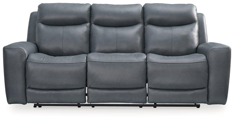 Mindanao Steel Dual Power Leather Reclining Sofa by Ashley at Eve Furniture