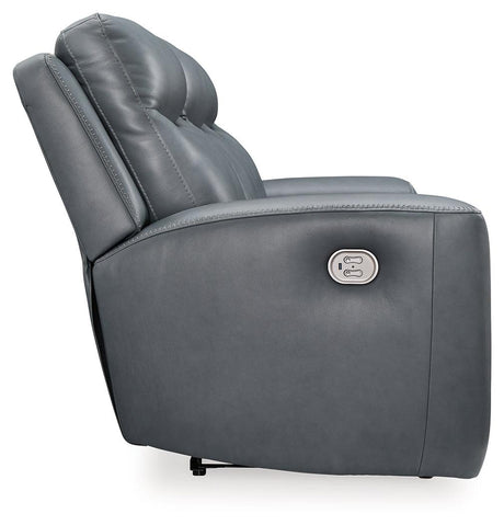 Mindanao Steel Dual Power Leather Reclining Sofa by Ashley at Eve Furniture