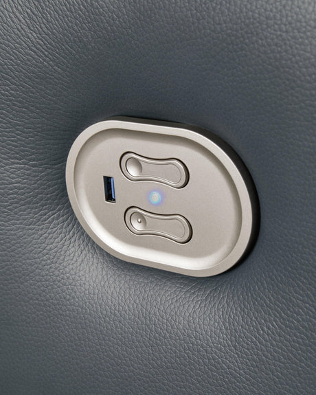 Mindanao Steel Dual Power Leather Reclining Sofa by Ashley at Eve Furniture