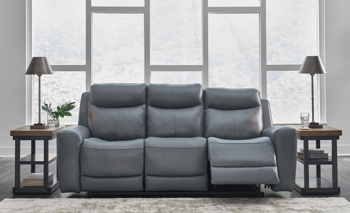 Mindanao Steel Dual Power Leather Reclining Sofa by Ashley at Eve Furniture