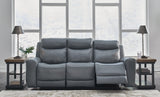 Mindanao Steel Dual Power Leather Reclining Sofa by Ashley at Eve Furniture