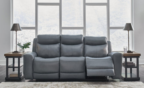 Mindanao Steel Dual Power Leather Reclining Sofa by Ashley at Eve Furniture