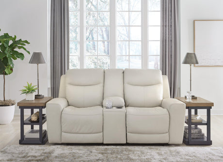 Mindanao Coconut Dual Power Leather Reclining Loveseat with Console by Ashley at Eve Furniture