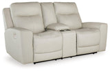 Mindanao Coconut Dual Power Leather Reclining Loveseat with Console by Ashley at Eve Furniture