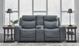 Mindanao Steel Dual Power Leather Reclining Loveseat with Console by Ashley at Eve Furniture
