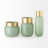 Minty 5.7L x 5.7W x 16.8H Green Glass Vase W/Matte Gold Metal Neck Cuff by Mercana at Eve Furniture