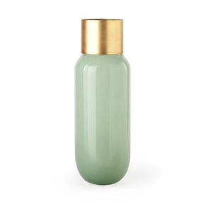 Minty 5.7L x 5.7W x 16.8H Green Glass Vase W/Matte Gold Metal Neck Cuff by Mercana at Eve Furniture