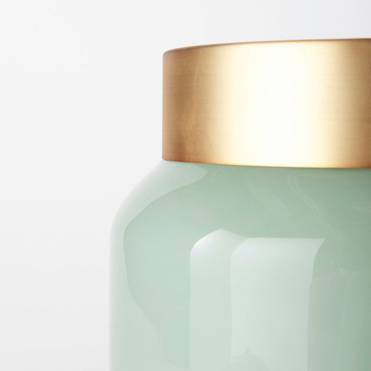 Minty 9.9L x 9.9W x 9.6H Green Glass Vase W/Matte Gold Metal Neck Cuff by Mercana at Eve Furniture