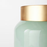 Minty 9.9L x 9.9W x 9.6H Green Glass Vase W/Matte Gold Metal Neck Cuff by Mercana at Eve Furniture