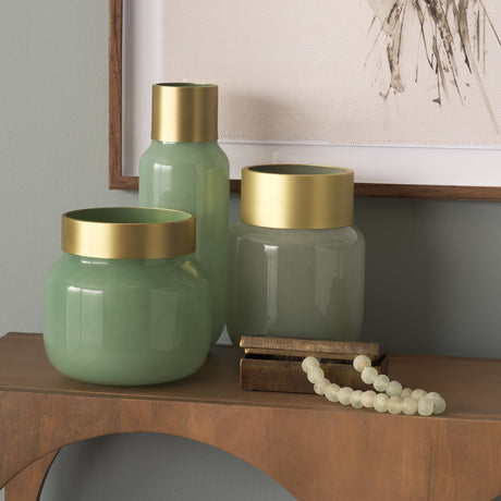 Minty Green Glass Vase W/Matte Gold Metal Neck Cuff by Mercana at Eve Furniture