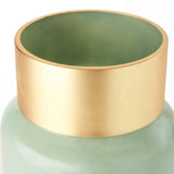 Minty Medium 8.7L x 8.7W x 12.4H Green Glass Vase W/Matte Gold Metal Neck Cuff by Mercana at Eve Furniture