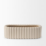 Mira Wide Textured Blush Beige Fluted Ceramic Vase by Mercana at Eve Furniture