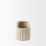 Mira Wide Textured Blush Beige Fluted Ceramic Vase by Mercana at Eve Furniture
