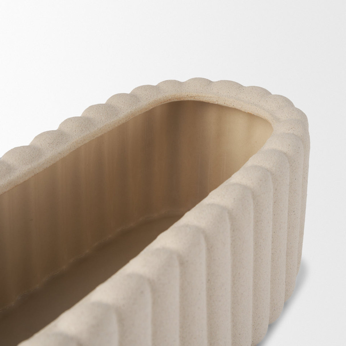 Mira Wide Textured Blush Beige Fluted Ceramic Vase by Mercana at Eve Furniture