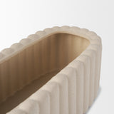 Mira Wide Textured Blush Beige Fluted Ceramic Vase by Mercana at Eve Furniture
