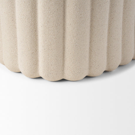 Mira Wide Textured Blush Beige Fluted Ceramic Vase by Mercana at Eve Furniture