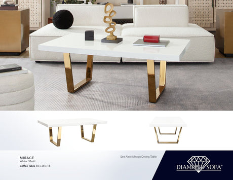 Mirage White/Gold Lacquer Coffee Table by Diamond Sofa at Eve Furniture