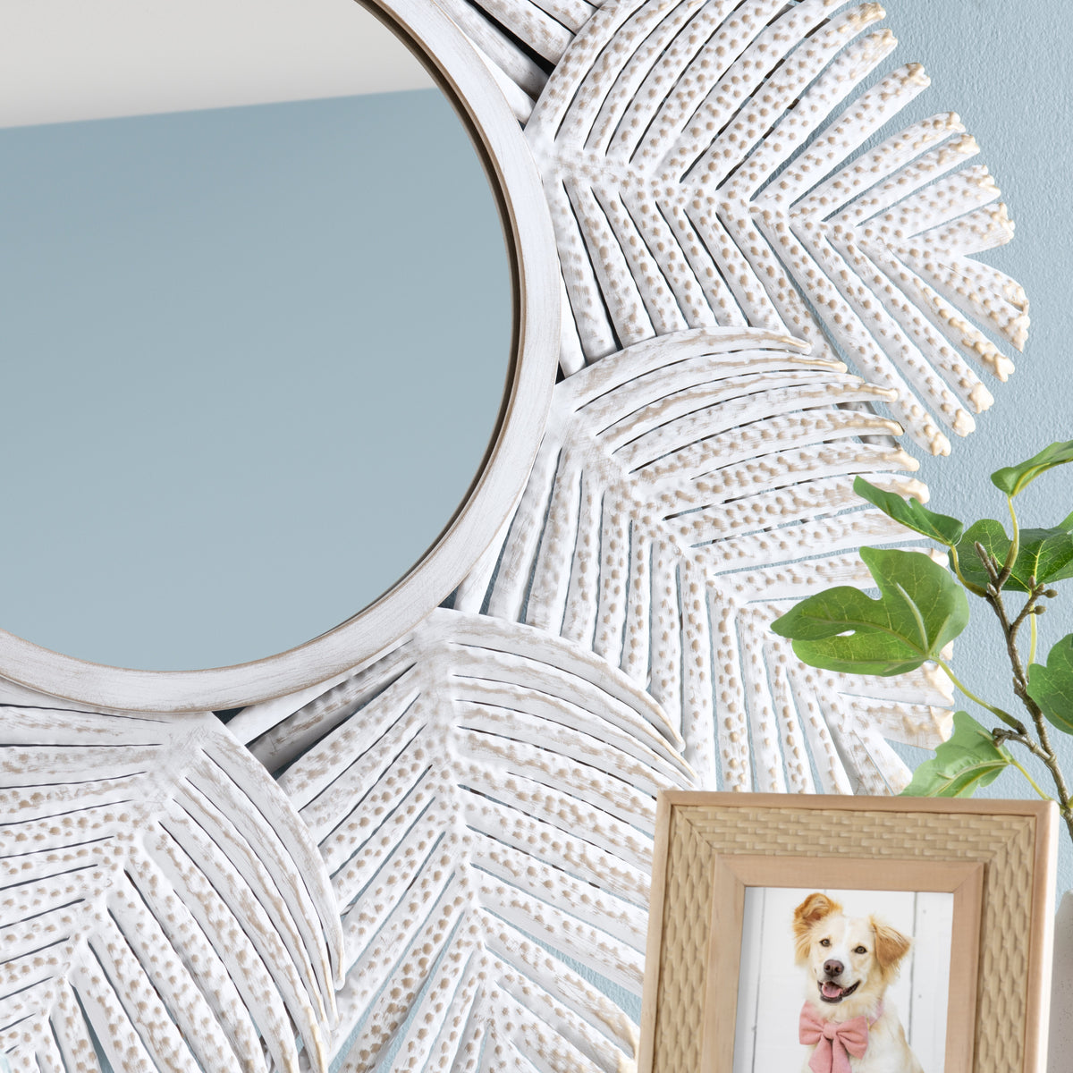 Miramar White/Natural Wall Mirror by Crestview at Eve Furniture