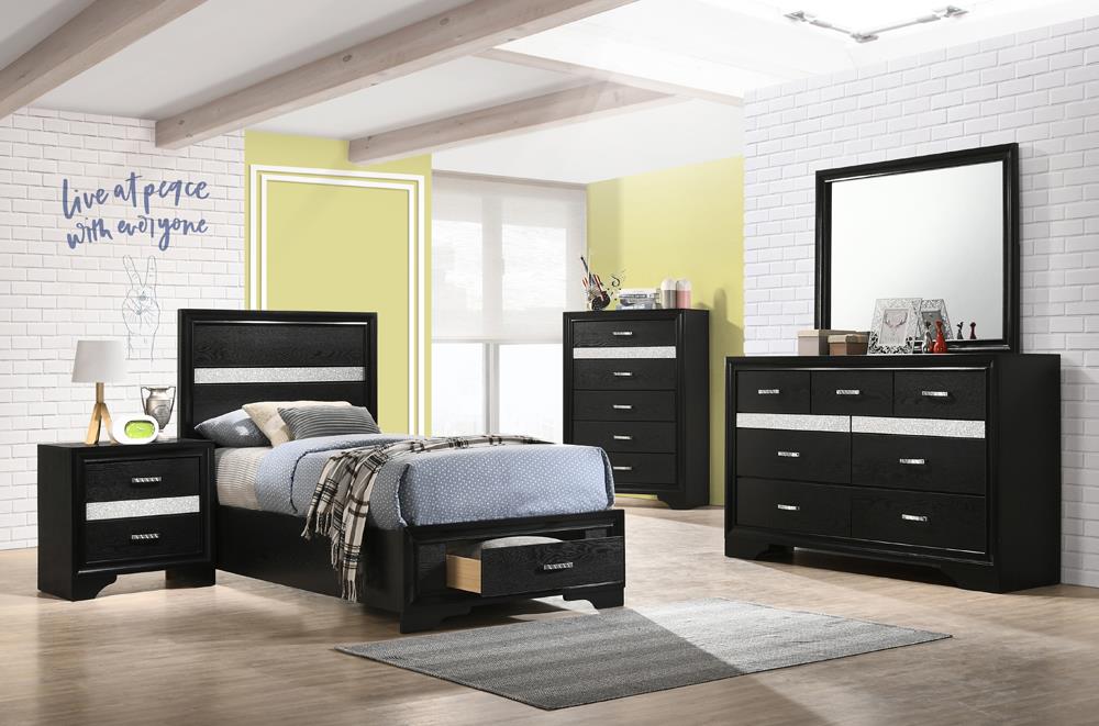 Miranda Black 4-Piece Twin Storage Bedroom Set