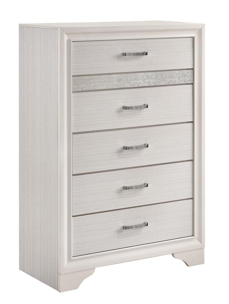 Miranda White/Rhinestone 5-Drawer Chest