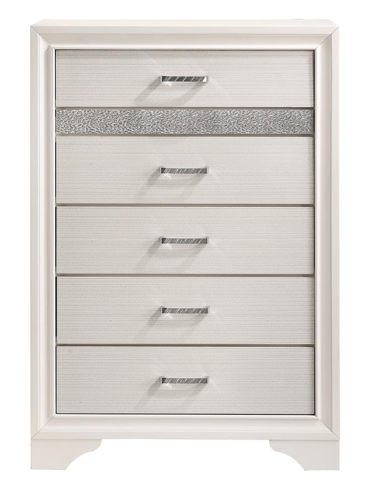 Miranda White/Rhinestone 5-Drawer Chest