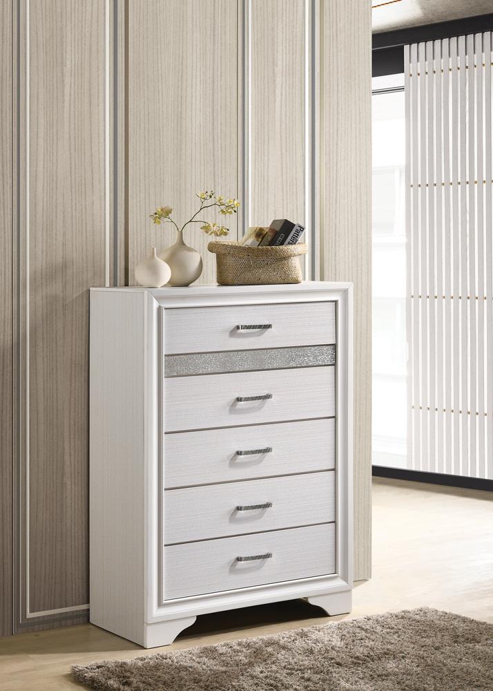 Miranda White/Rhinestone 5-Drawer Chest