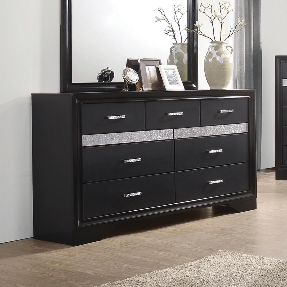 Miranda Black/Rhinestone 7-Drawer Dresser