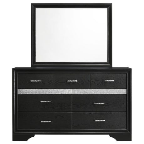 Miranda 7-drawer Dresser with Mirror Black and Rhinestone