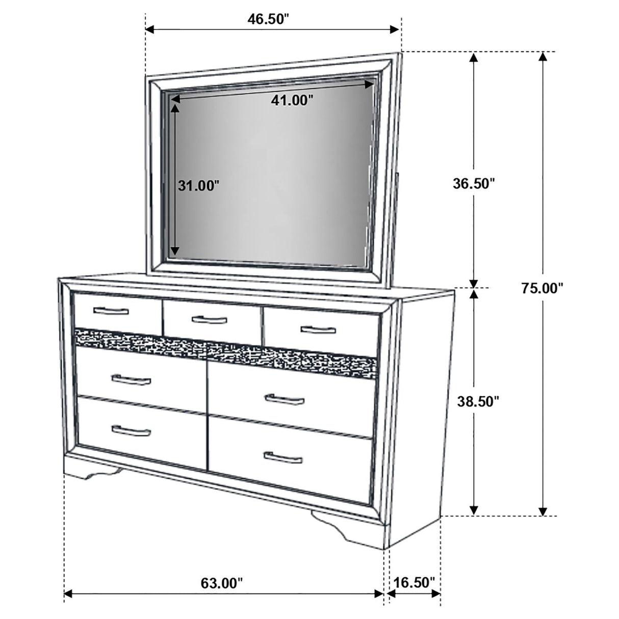 Miranda 7-drawer Dresser with Mirror White and Rhinestone