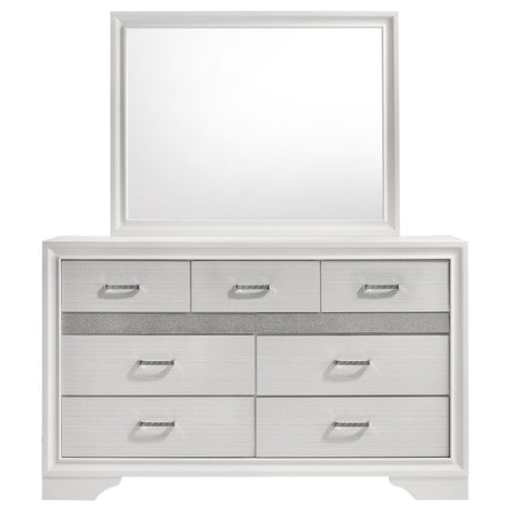 Miranda 7-drawer Dresser with Mirror White and Rhinestone