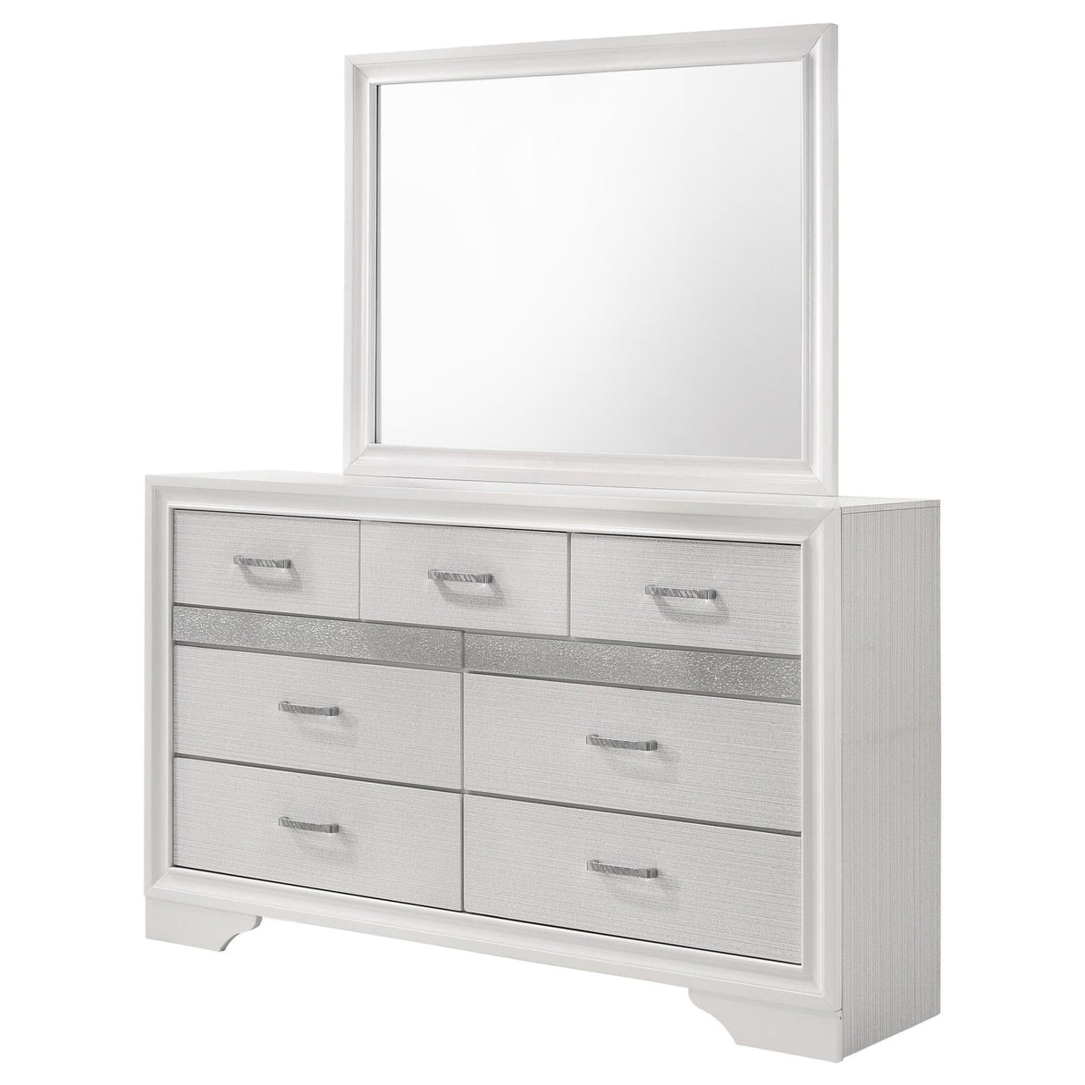 Miranda 7-drawer Dresser with Mirror White and Rhinestone