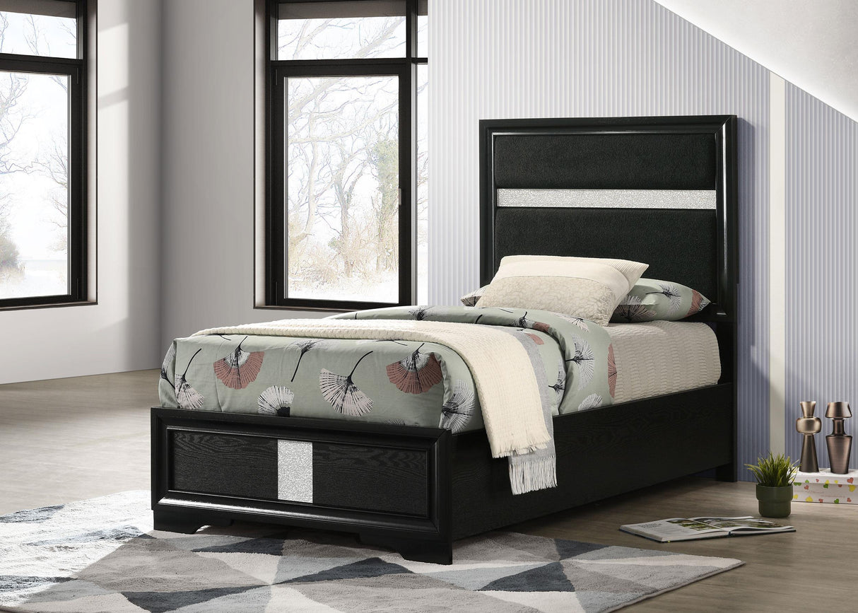 Miranda Black 55-inch Upholstered Twin Panel Bed by Coaster at Eve Furniture