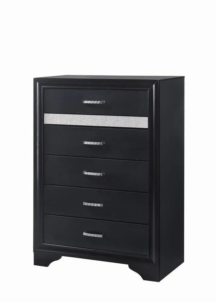 Miranda Black and Rhinestone 5-Drawer Chest by Coaster at Eve Furniture