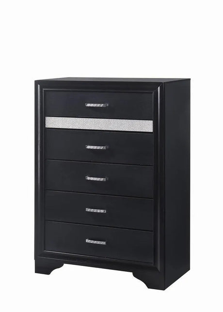 Miranda Black and Rhinestone 5-Drawer Chest by Coaster at Eve Furniture