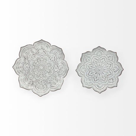 Miranda Set of 2 Stamped Metal Lotus Flower Wall Decor by Mercana at Eve Furniture