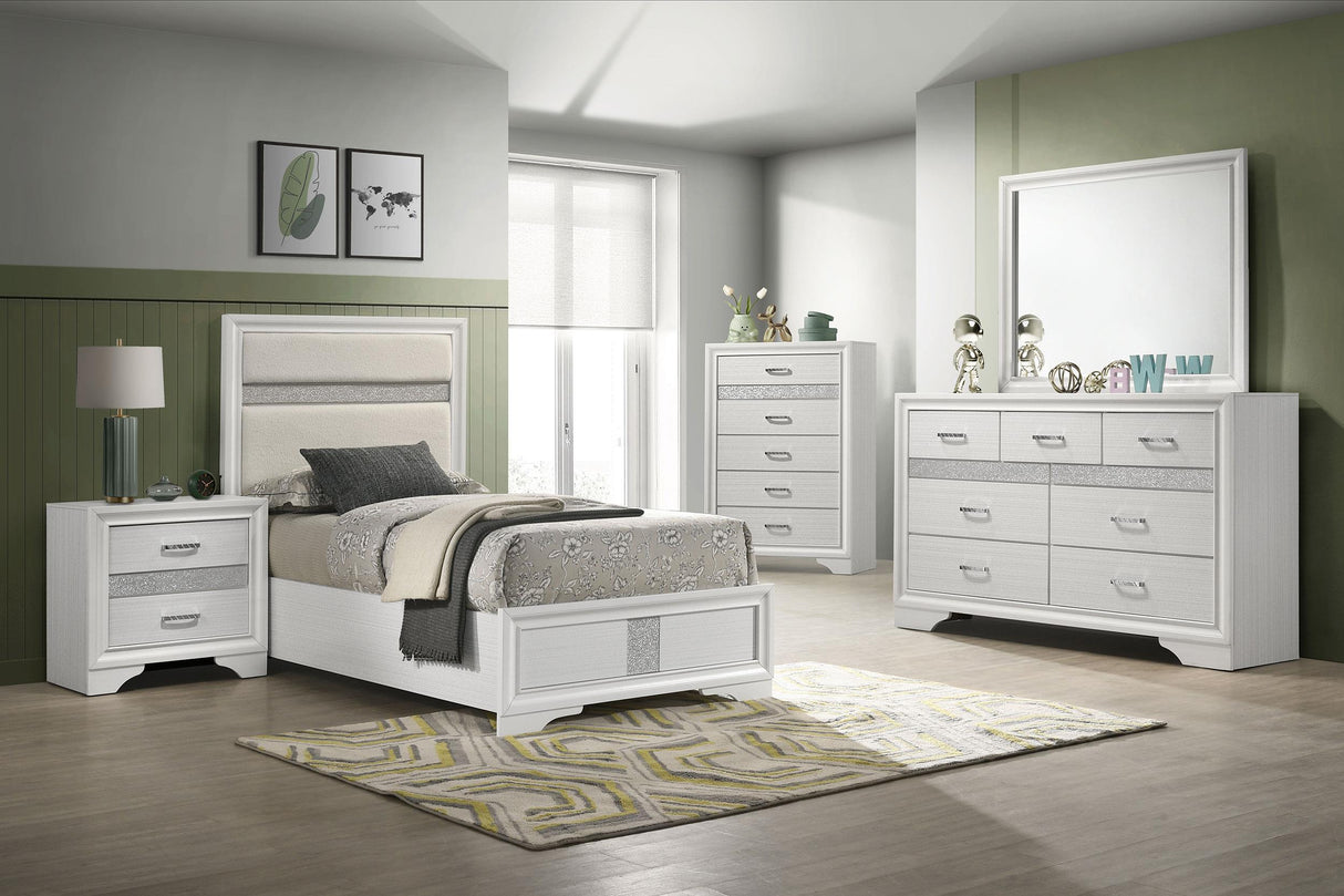 Miranda White 55-inch Upholstered Twin Panel Bed by Coaster at Eve Furniture