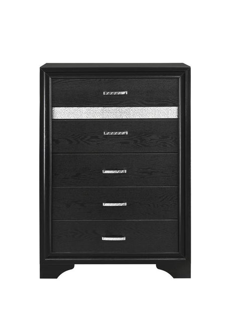 Miranda Black and Rhinestone 5-Drawer Chest by Coaster at Eve Furniture