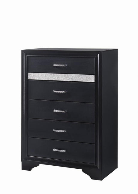 Miranda Black and Rhinestone 5-Drawer Chest by Coaster at Eve Furniture